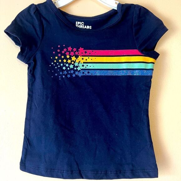 Epic Threads Navy Blue Rainbow Short Sleeve Top Sz 2T - Picture 1 of 4